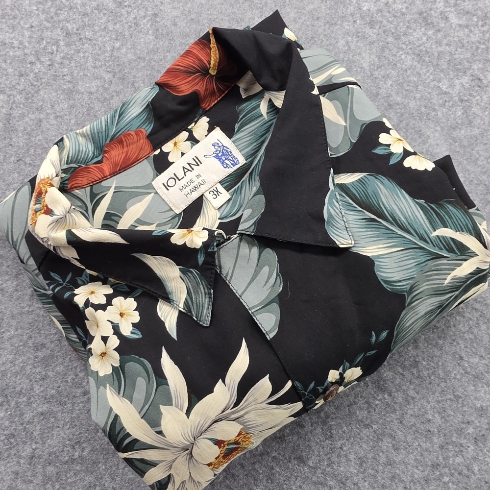 Iolani Mens 3XL Tropical Floral Short Sleeve Hawaiian Shirt Black Floral USA - Picture 13 of 14